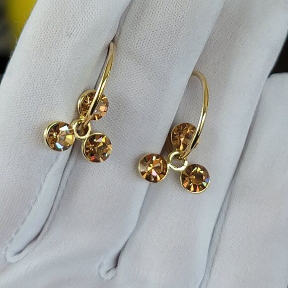 Earrings Gold Tone Topaz Color Crystal Hoop Earrings #0080 - Picture 2 of 9